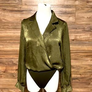 Crushed green Collard bodysuit. Size XS